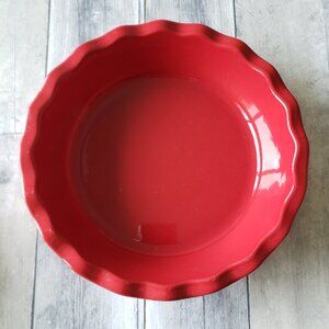 Red Emile Henry French Ceramic Artisan Ruffled Pie Dish 9 inch